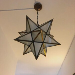 Handmade Brass Moroccan Star Pendant Light, Clear Glass