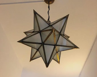 Handmade Brass Moroccan Star Pendant Light, Clear Glass