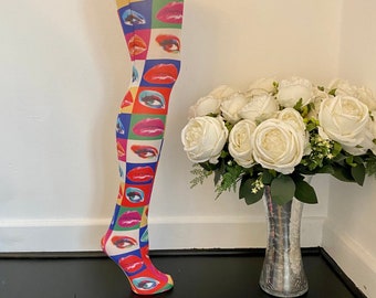 Top quality New vintage swinging 60s Andy Warhol style pop art printed tights - one size will fit up to 42” hip free shipping