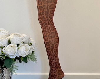 Top quality New brown leopard print vintage swinging 60s style pop art printed tights - one size will fit up to 42” hip free shipping