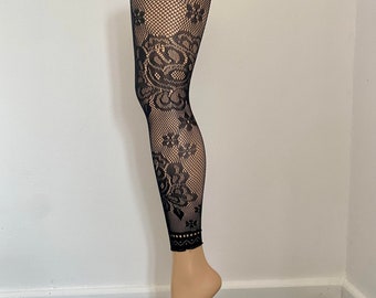 Nouveaux collants sans pied à motifs de fleurs noires vintage à motifs de résille si doux, une taille conviendra jusqu'à 40 "hanche livraison gratuite