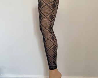 Nouveaux collants sans pied à motif de losanges noirs vintage à motifs résille si doux, une taille conviendra jusqu'à 40 "hanche livraison gratuite