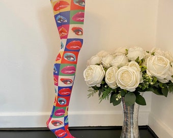 New vintage swinging 60s Andy Warhol style pop art printed tights - one size will fit up to 42” hip free shipping