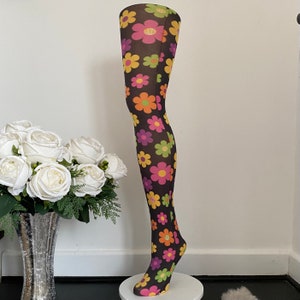 New bright colour daisy vintage swinging 60s Andy Warhol style pop art printed tights - one size will fit up to 42” hip free shipping