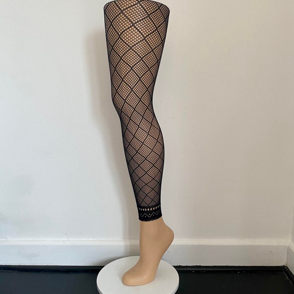 New fishnet patterned vintage Black crisscross pattern footless tights so soft, one size will fit up to 40" hip free shipping