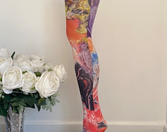 Love the new design.  vintage  60s Bright  colourful splash  pop art printed tights - one size will fit up to 42” hip free shipping