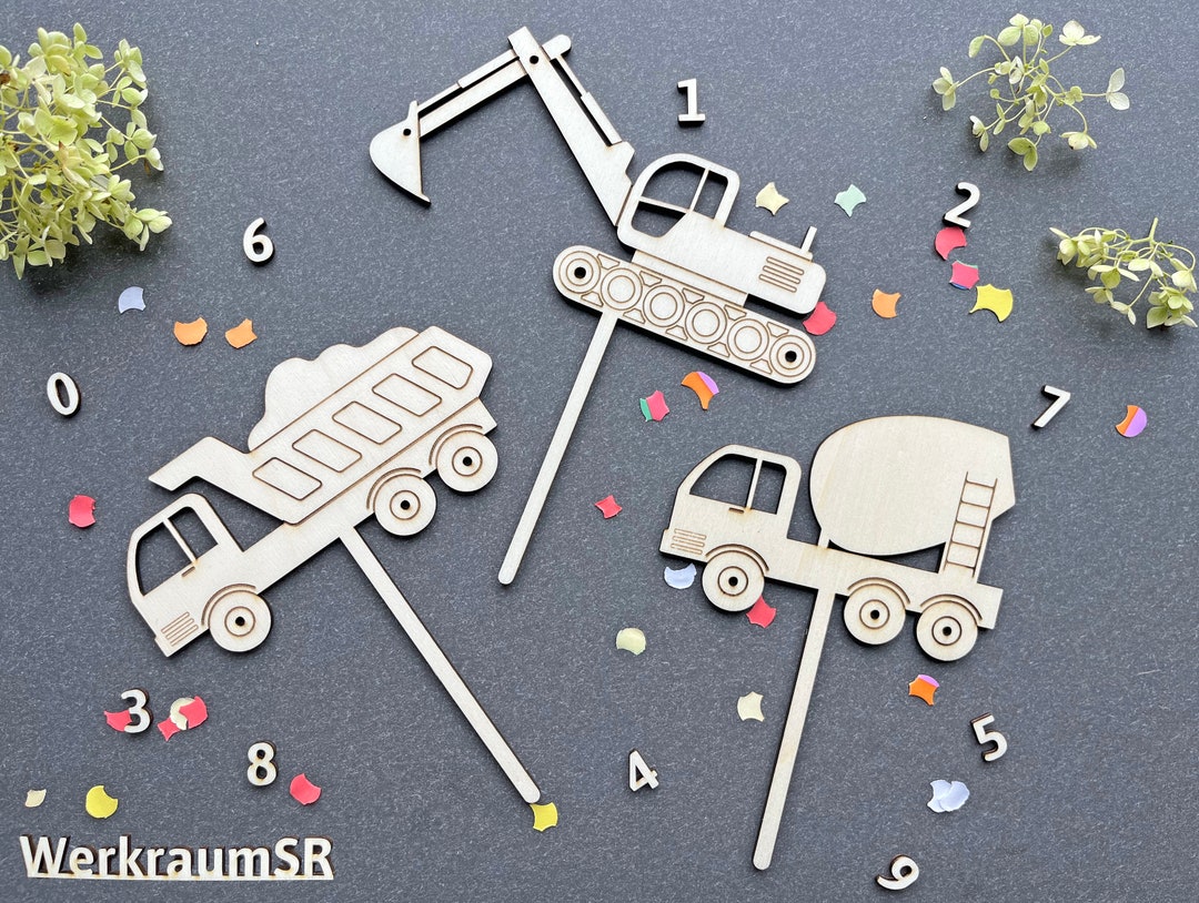 56 Stück Bauarbeiter Cupcake Topper – Kuchen-Deko Mit Baggern, LKWs Für Kindergeburtstag