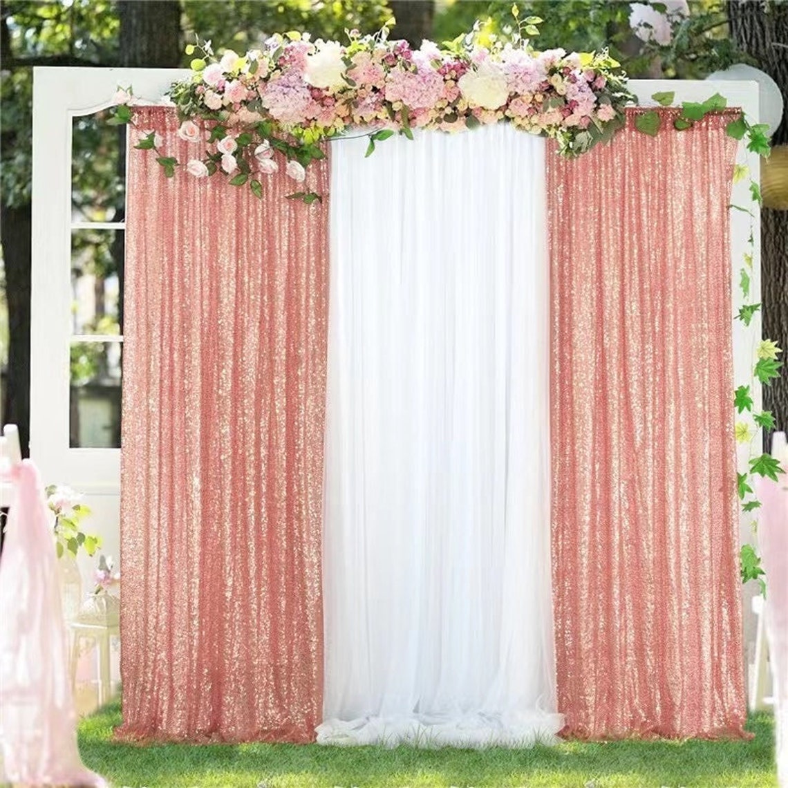 Pink Sequin Wedding BackdropsWindow TreatmentsWedding Arch image 1