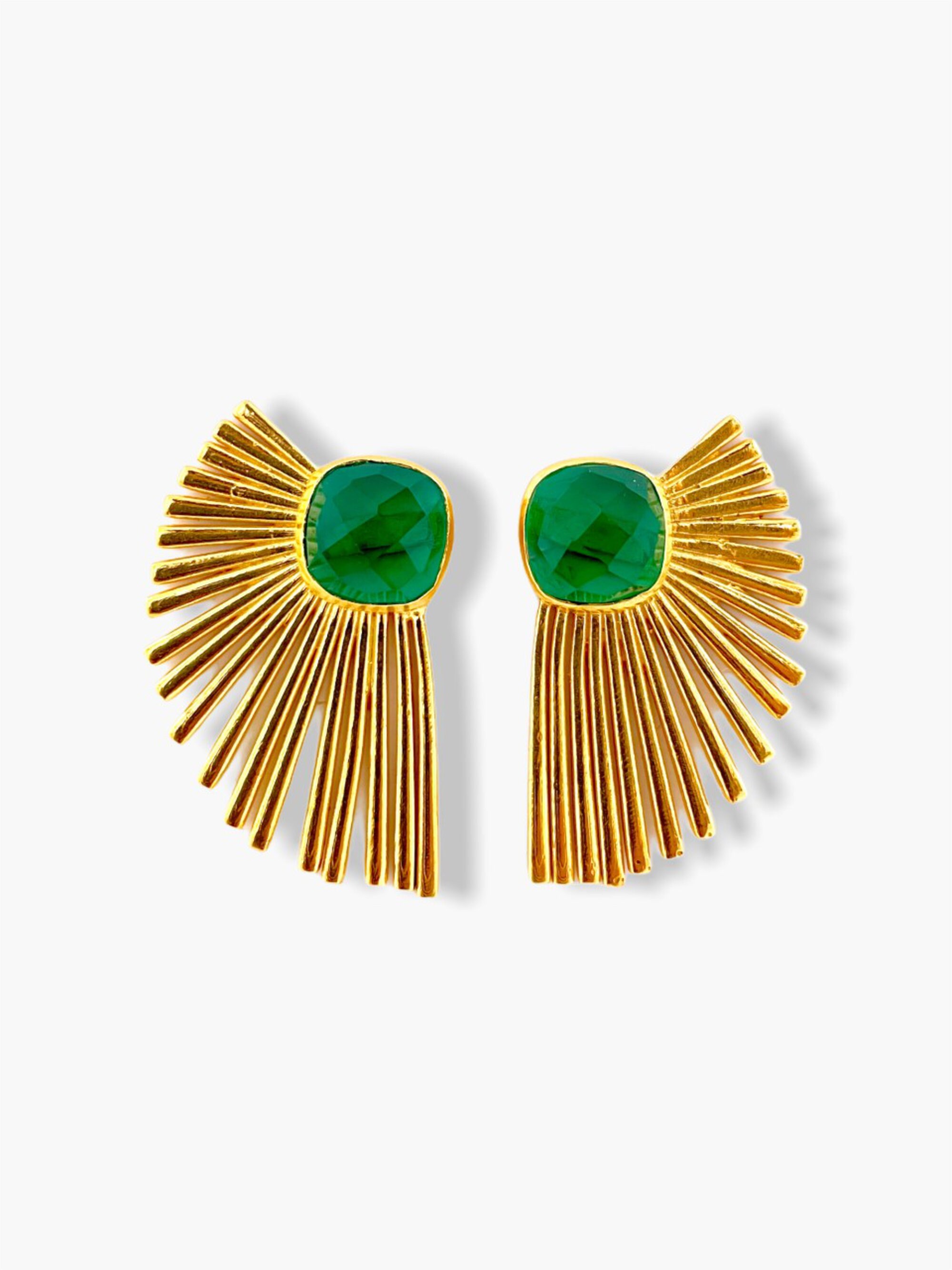 Green Onyx Earrings, Golden Earrings, Push Back Earrings, Party Wear Earrings, Bridal Earrings, Statement Earrings, Gift For Her, Handmade