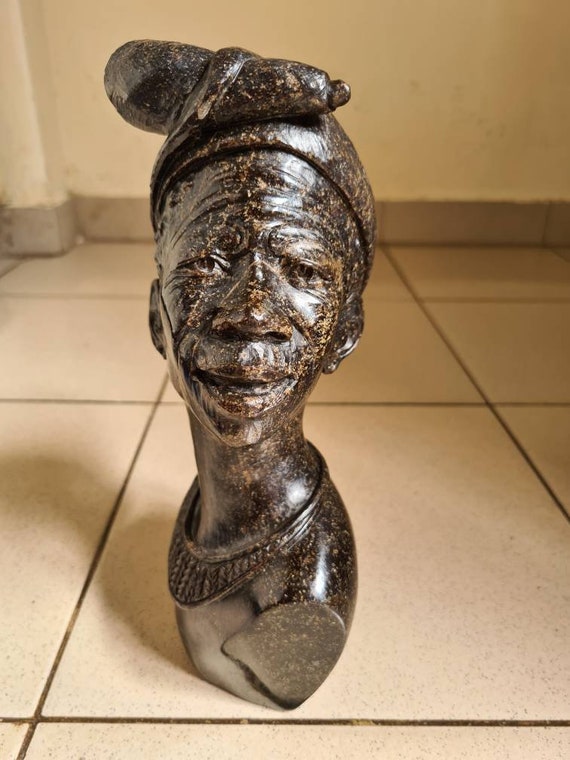 Female Head Sculpture, Fruit Serpentine, Shona Sculpture, Stone