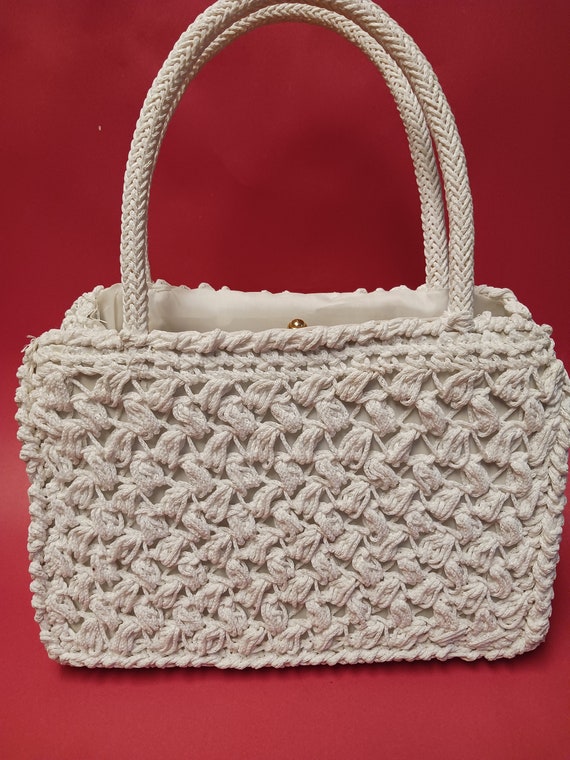 Stunning Vintage White Crochet Handbag Made in Ita