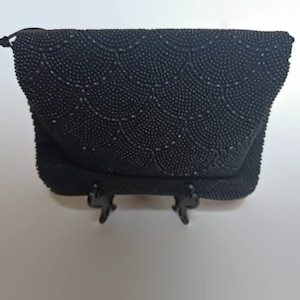 Vintage Black Beaded Purse or Evening Bag Made in Hong Kong