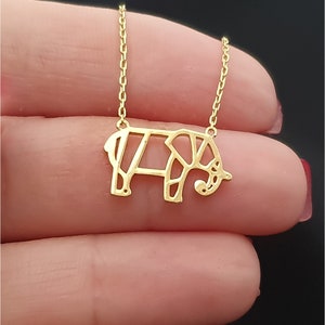 10k 14k 18k Solid Gold Origami Elephant Necklace, Delikatny wisiorek Origami Elephant na szczęście, Mały naszyjnik ze zwierzętami na prezent świąteczny