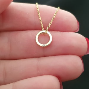 Solid Gold Circle Birthstone Necklace,10k 14k 18k Real Gold Personalized Circle Necklace,Customized Circle Pendant,Gift Necklace For Women