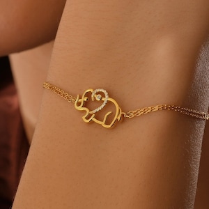 Solid Gold Dainty Elephant Bransoletka, Naszyjnik z zawieszką na szczęście, 10k 14k 18k Złota Bransoletka Słonia Na Prezent, Bransoletka Na Prezent Na Dzień Matki