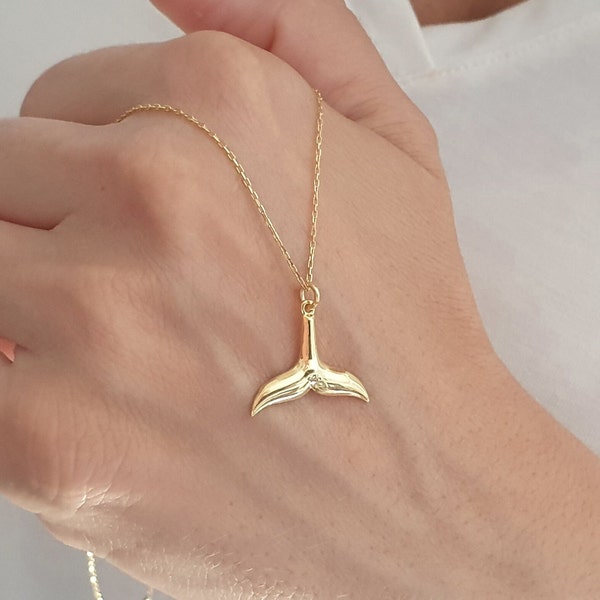 14K Solid Yellow Gold Whale Tail Pendant Necklace – Mermaid & Ocean Charm For Women, Gift Ready - View #12