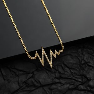 10k 14k 18k Solid Gold Heartbeat Necklace, Dainty Rhythm Charm Necklace, Heartbeat Pendant For Pregnancy Gift, Baby Heartbeat Necklace Gift