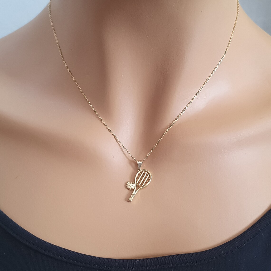 10k 14k Solid Gold Tennis Racket Pendant, Dainty Racket Necklace for ...