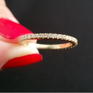 14k Solid Gold Diamant voller Ewigkeit Ehering, 18k Gold Verlobungsring, 10k dünner Versprechen Diamant Goldring, Jahrestagsgeschenk für sie