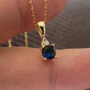14k Solid Gold Round Cut Sapphire Necklace For Women, 18k Gold Dainty Solitaire Pendant, September Birthstone 10k Real Gold Charm Necklace
