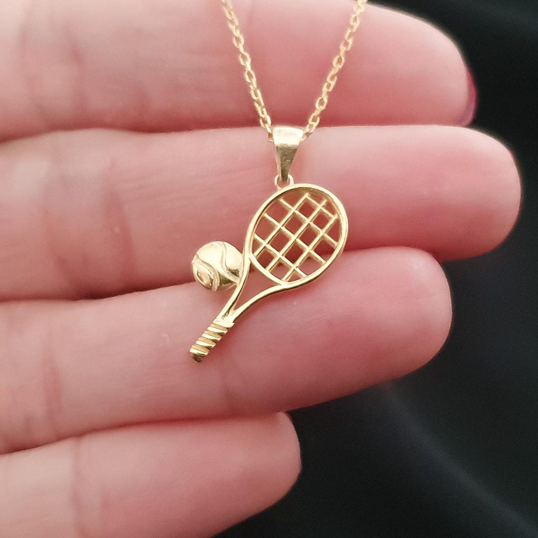 10k 14k Solid Gold Tennis Racket Pendant, Dainty Racket Necklace for ...