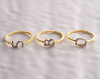Solid Gold Custom Number Ring, Personalized Initial Ring, 10k 14k 18k Gold Customized Lucky Number Ring, Customizable Letter Ring For Gift