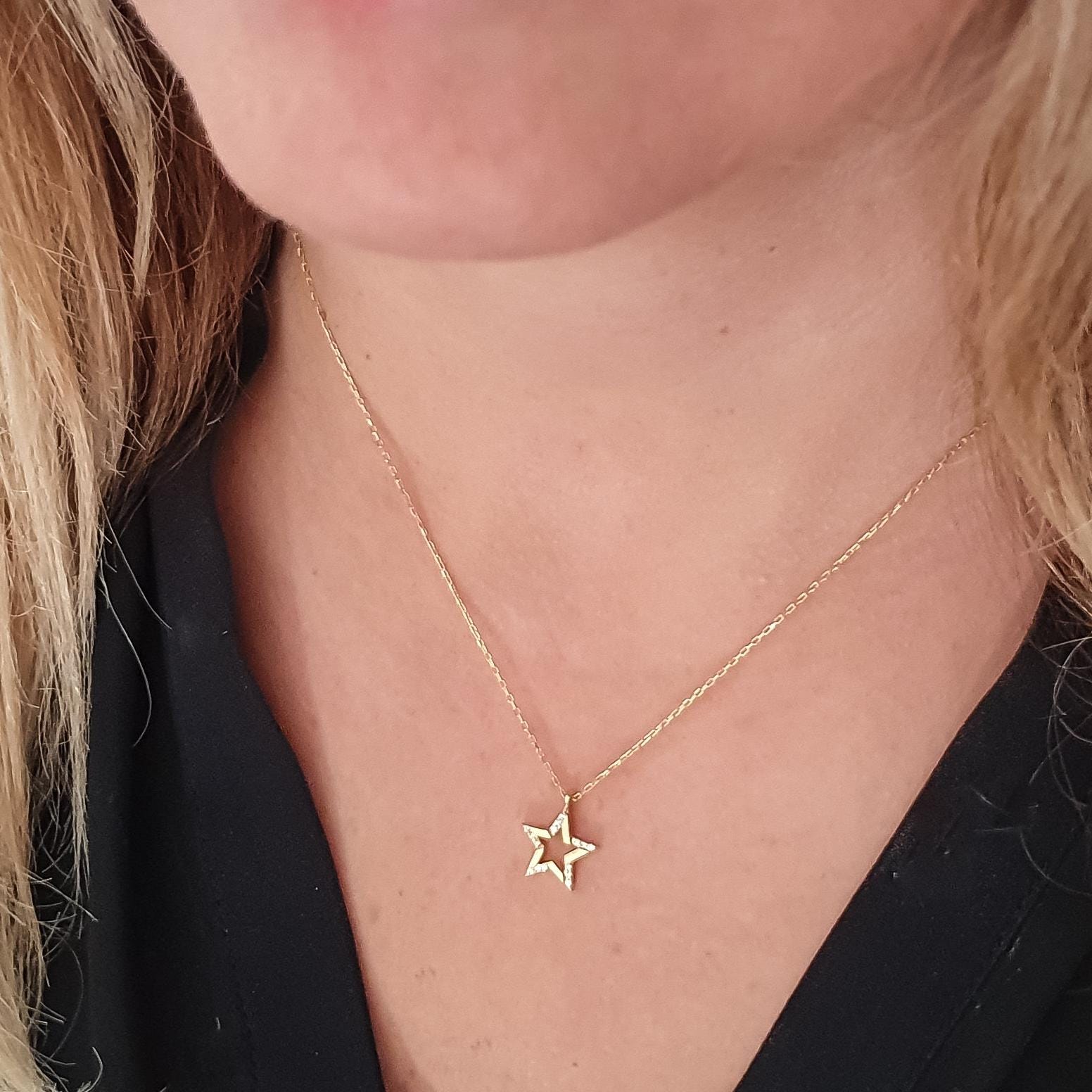 最高品質の Necklace, Star Diamond 10k Charm Star Gold Solid 18k 14k ミュージシャン
