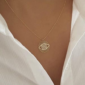 14k Solid Gold Evil Eye Naszyjnik Dla Kobiet, 18k Protection Charm Naszyjnik Dla Mamy, Powodzenia 10k Prawdziwy Złoty Wisiorek Dla Mamy, Biżuteria Evil Eye