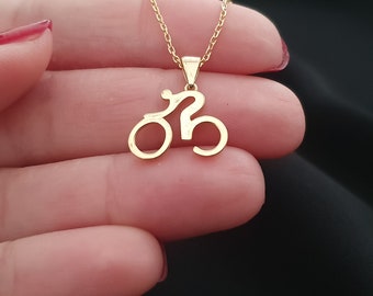 10k 14k 18k Solid Gold Bicycle Necklace, Dainty Cyclist Necklace For Women, Road Bike Charm Necklace For Cyclist, Sports Necklace For Gift
