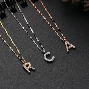 Collar con inicial personalizado de oro macizo de 14 k, collar minimalista con letra personalizada de oro de 10 k para mujer, colgante con inicial pequeña de 18 k personalizable de la A a la Z.