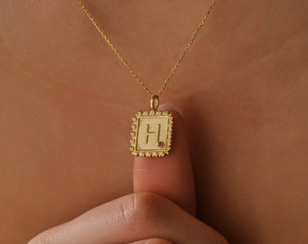 Collana Personalizzata MMXX Con Iniziale E Pietra Nascita - Disco 8mm Placcato Oro 14K, Regalo Per Donna - 4