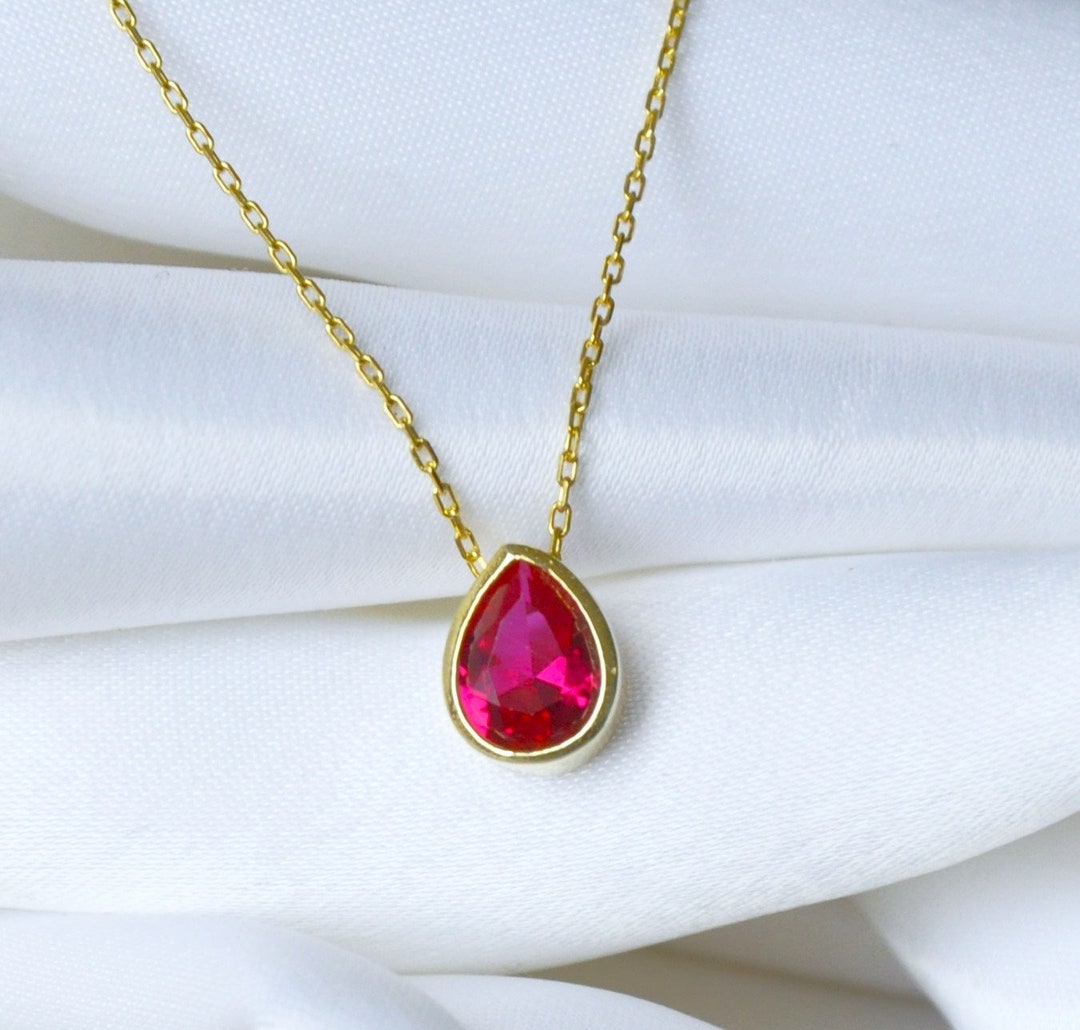 10K 14K 18K Gold Ruby Drop Necklace Handmade Ruby Necklace Etsy