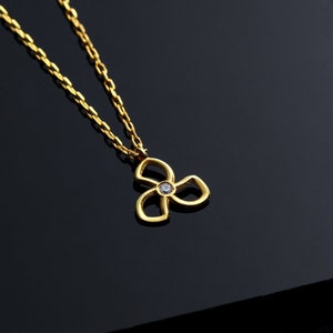Solid Gold Tiny Clover Necklace, Dainty Three Leaf Clover Charm, 10k 14k 18k Gold Shamrock Pendant, Lucky Leaf Necklace For Mother's Day Gift