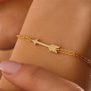 10k 14k 18k Solid Gold Dainty Arrow Bracelet, Tiny Love Arrow Bracelet, Minimalist Arrow Bracelet For Christmas Gift, Cute Bracelet For Mom