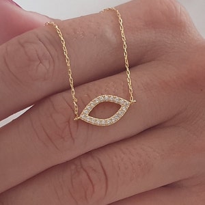 14k Solid Gold Evil Eye Necklace, Protection 18k Gold Charm Necklace For Mom, Good Lucky 10k Gold Pendant For Women, Jewelry For Mother Day