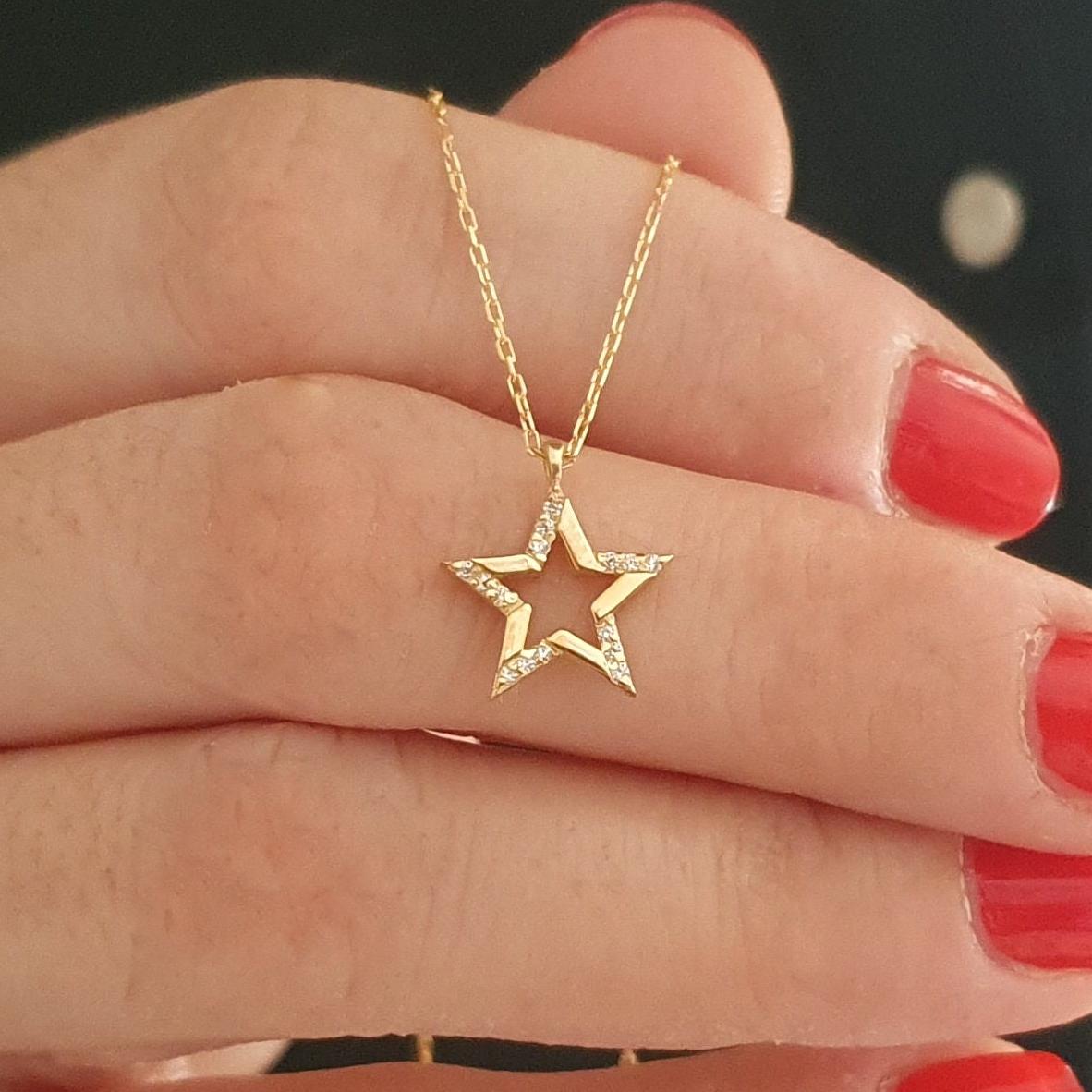 【希少！！】 Necklace, Star Diamond 10k Charm Star Gold Solid 18k 14k ミュージシャン