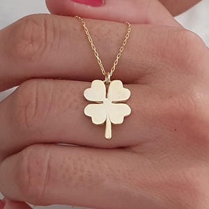Solid Gold 4 Leaf Clover Necklace, Shamrock Necklace jako prezent na Dzień Matki, Good Lucky Necklace dla kobiet, Clover Pendant jako prezent na Boże Narodzenie