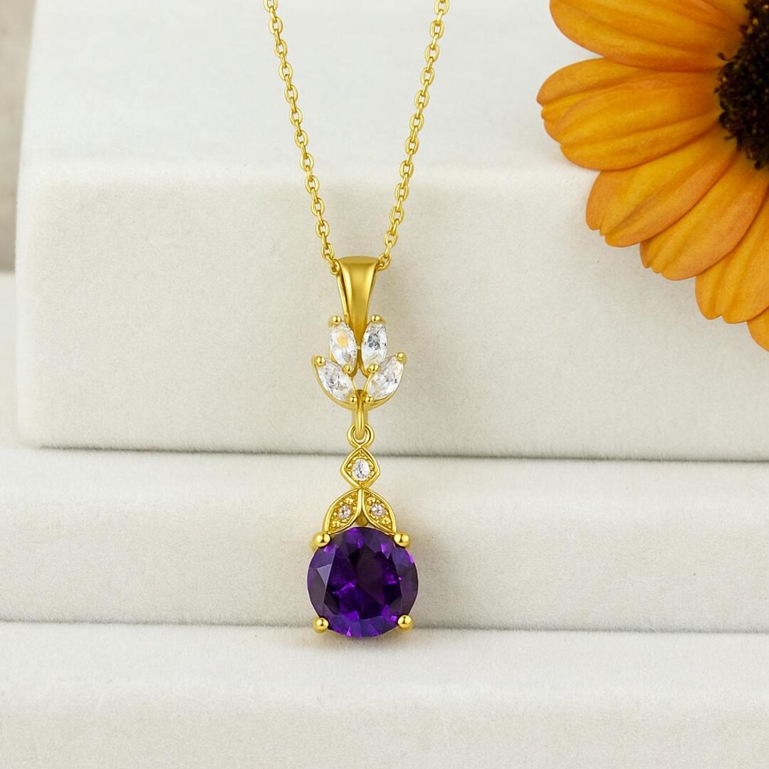 14k Solid Gold Amethyst Necklace, 18k Amethyst Pendant for Women, 10k ...