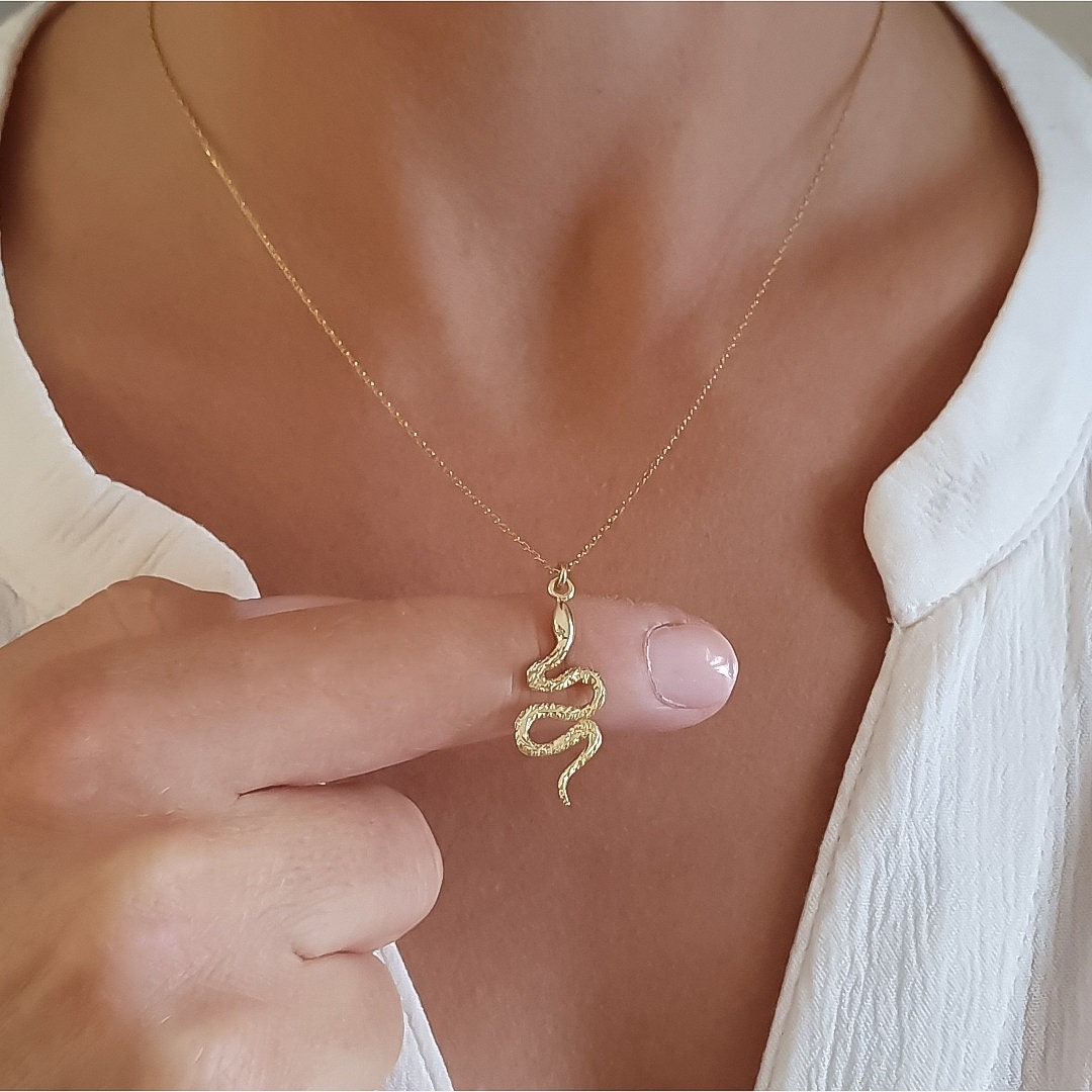 10k 14k 18k Solid Gold Snake Necklace Snake Shaped Charm Necklace Dainty Serpent Necklace Animal Necklace For Gift Snake Pendant For Her