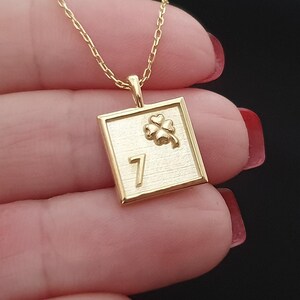 Solid Gold Good Lucky Necklace, Personalized Initial Charm Necklace, Custom Number Necklace, Letter Necklace For Gift, Custom Christmas Gift