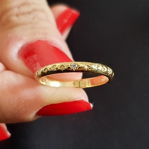 14k Solid Gold Diamond Wedding Band, 18k Engagement Ring, Thin Promise Diamond Ring, Delicate 10k Real Gold Stacking Ring, Anniversary Gift