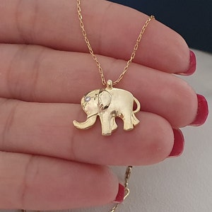 14k Solid Gold Elephant Necklace, Good Lucky 18k Charm Necklace For Birthday Gift, Baby Elephant 10k Gold Pendant For Women, Animal Jewelry