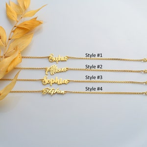 Pulsera con nombre personalizado en oro macizo, pulsera con placa de identificación escrita a mano personalizada, delicada pulsera con letra inicial para mamá, regalo personalizable para ella