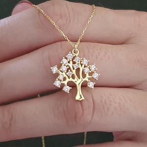 Solid Gold Tree of Life Necklace, Family Tree Charm Necklace For Mom, Dainty Tree of Life Pendant For Birthday Gift, Christmas Gift For Her