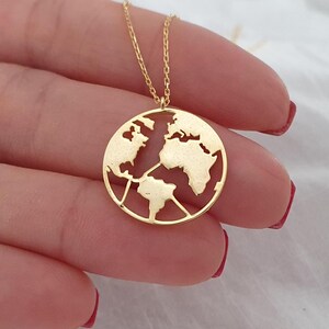 10k 14k 18k Solid Gold Weltkarte Halskette, Erde Charm Halskette für Geschenk, Globe Halskette für Reisende, Echt Gold Weltkarte Anhänger für Sie