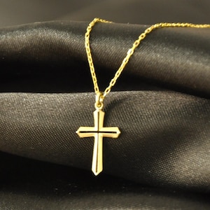 14k Solid Gold Cross Pendant, 18k Gold Elegant Cross Necklace for Women and Men, Christian 10k Gold Charm Necklace, Religious Jewellery