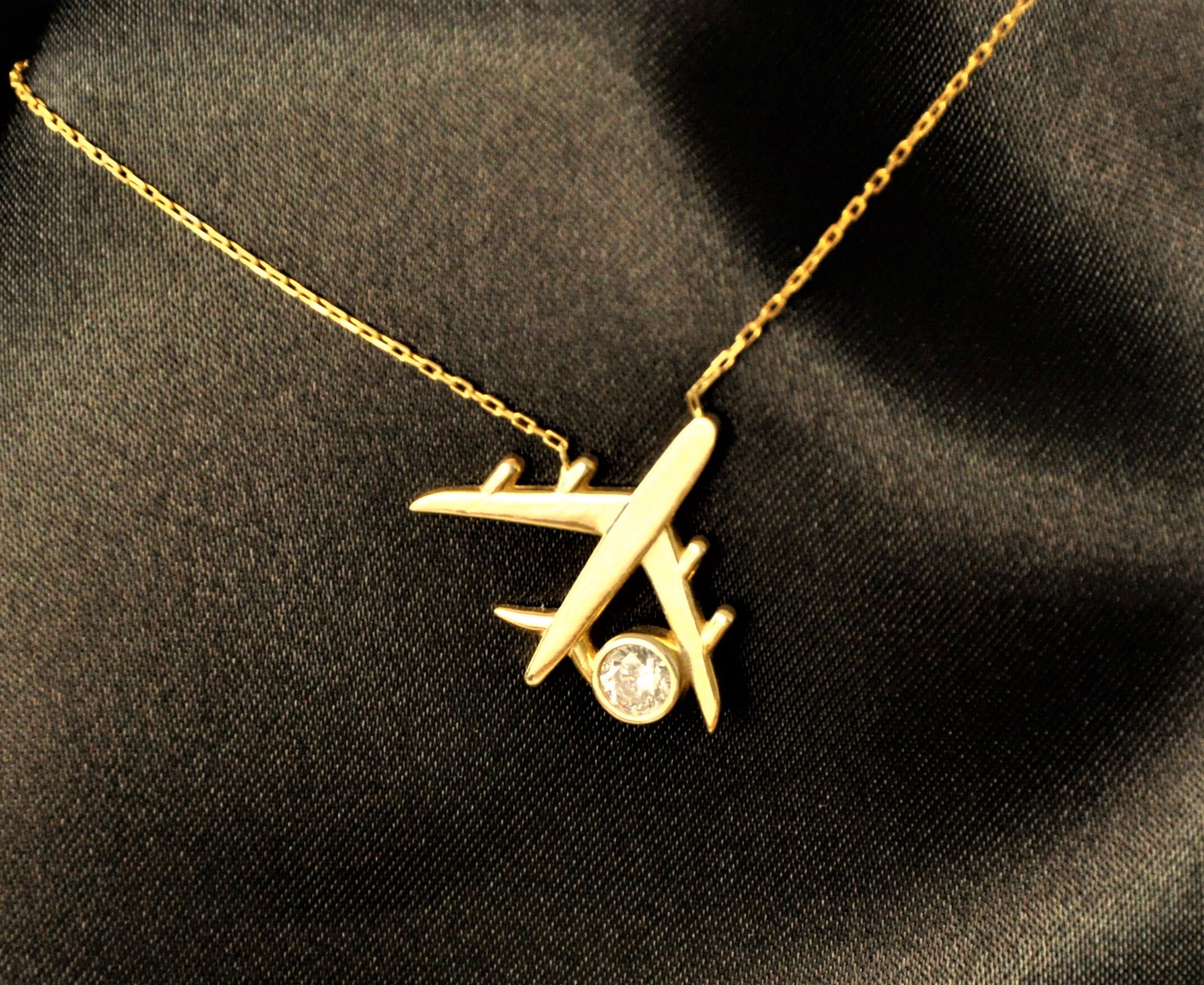 Airplane Pendant - 14K Gold Heart Airplane Pendant Piper Style