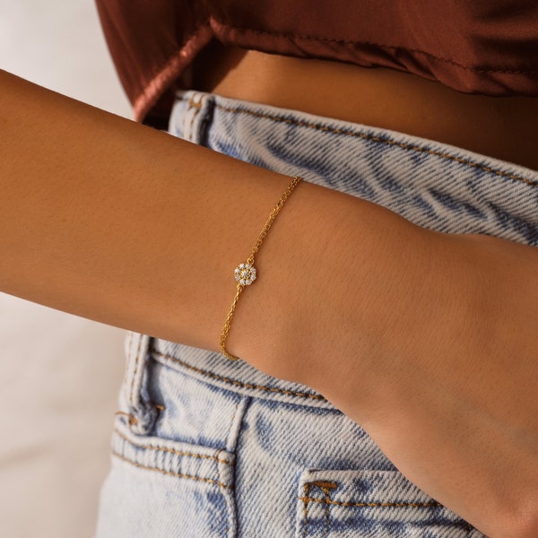 Solid Gold Circle Bracelet, Dainty Disc Charm Bracelet For Birthday Gift, 10k 14k 18k Gold Round Bracelet,Coin Bracelet For Mothers Day Gift