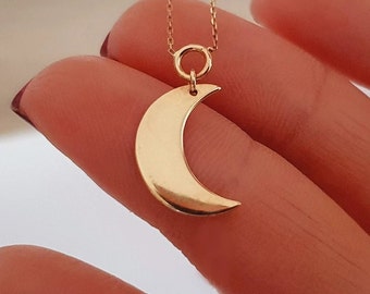 Collar de media luna de oro macizo de 14 k, colgante de luna de oro auténtico de 18 k para regalo, colgante de luna creciente de 10 k para regalo de cumpleaños, joyería celestial