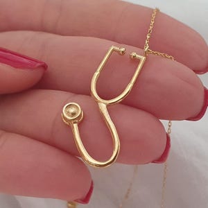 14k Solid Gold Stethoscope Necklace For Her, Medical 18k Real Gold Necklace For Doctor, 10k Gold Jewelry For Medical Student,Graduation Gift